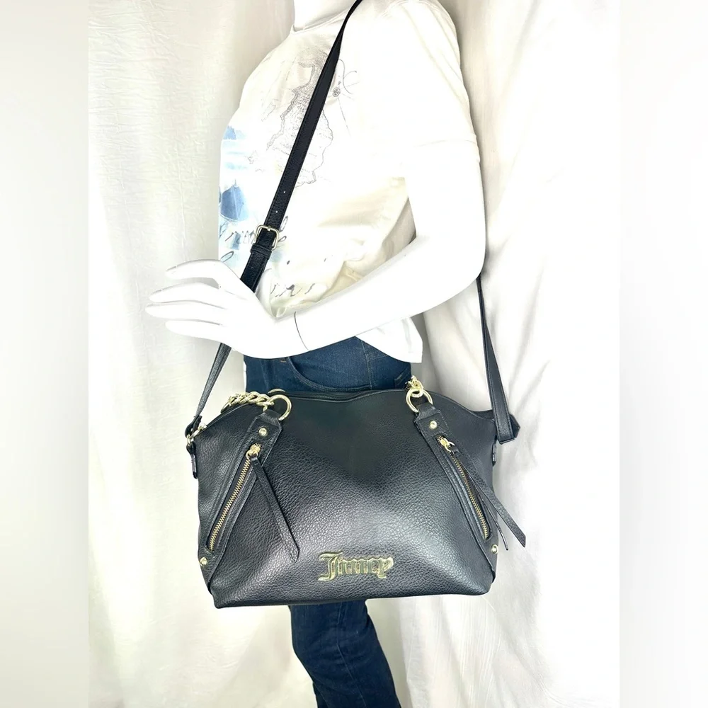 Juicy Couture Black Faux Leather Medium Shoulder Bag Goldtone Chain Strap - Picture 2 of 12